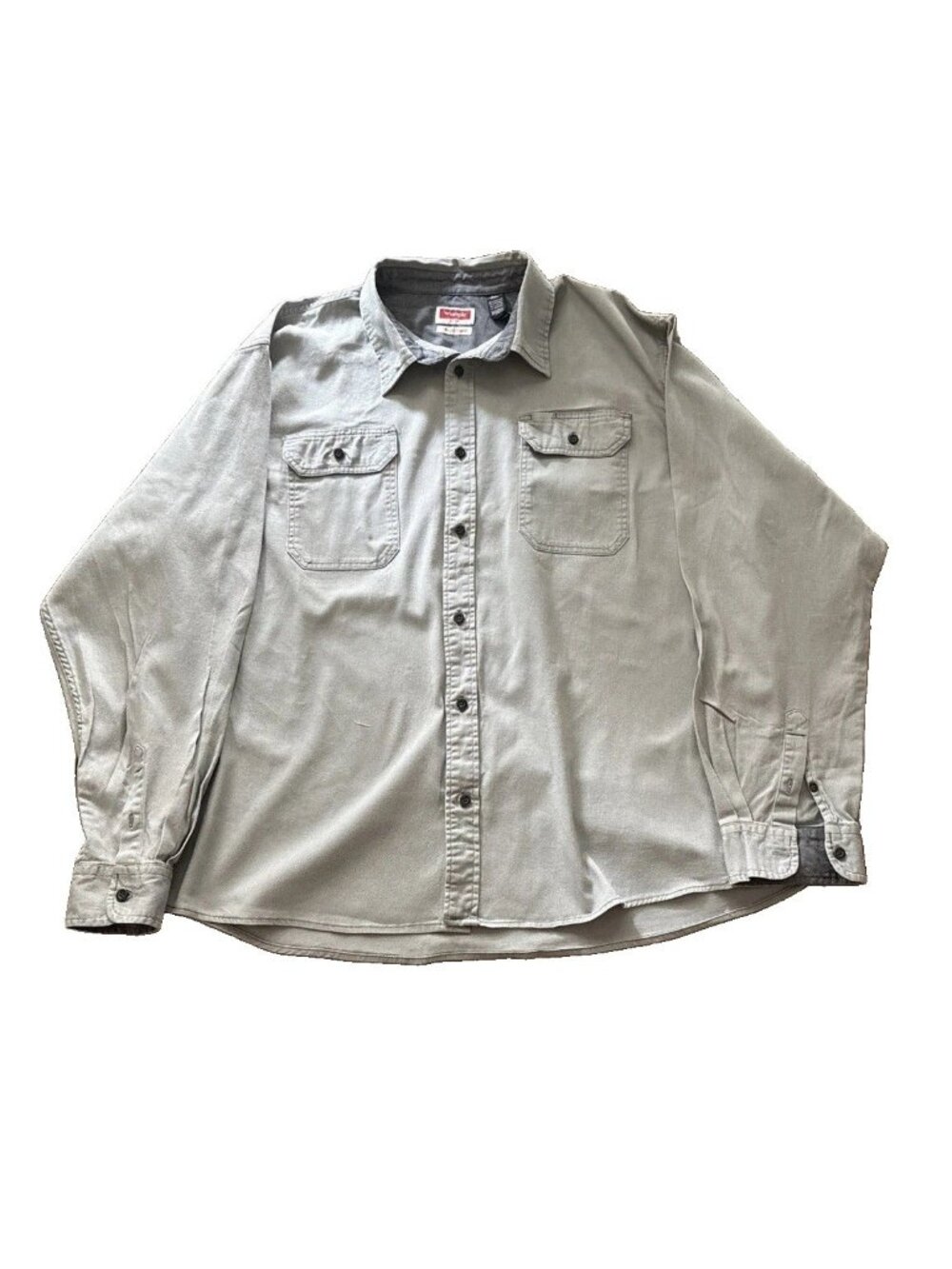 Wrangler Gray Button Up Shirt Men 2 X-Large 98% Cotton-READ!